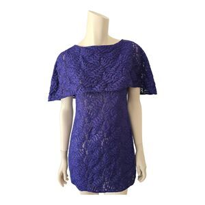 Anne Fontaine Sheer Lace Blouse Dress Blue 38 4 6